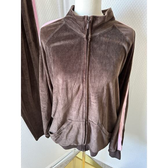 Vtg Y2k Jane Ashley Women's Two Piece Velour Sweat Track Suit Brown Pink 1x - Picture 5 of 14